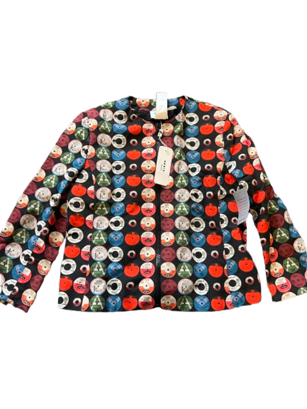 Akris Punto Record Vinyl Print Jacket NWT Size 10 Cotton Zip Retro Multicolor